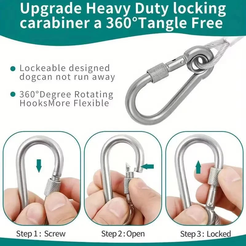5M Heavy Duty Stainless Steel Clothesline Rope with Hooks – Adjustable Rustproof 304 Steel Wire Drying Line for Indoor Outdoor Laundry, Camping, Travel, Balcony & Multi-Purpose Pet Leash Cable