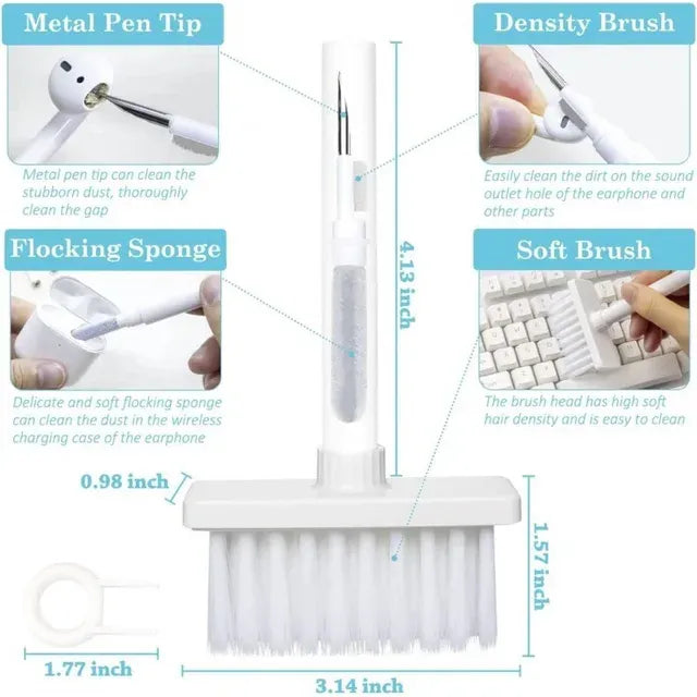 5-in-1 Multifunction Gadget Cleaning Kit – Keyboard, Earphones, AirPods, Camera, Phone Cleaner Tool Set