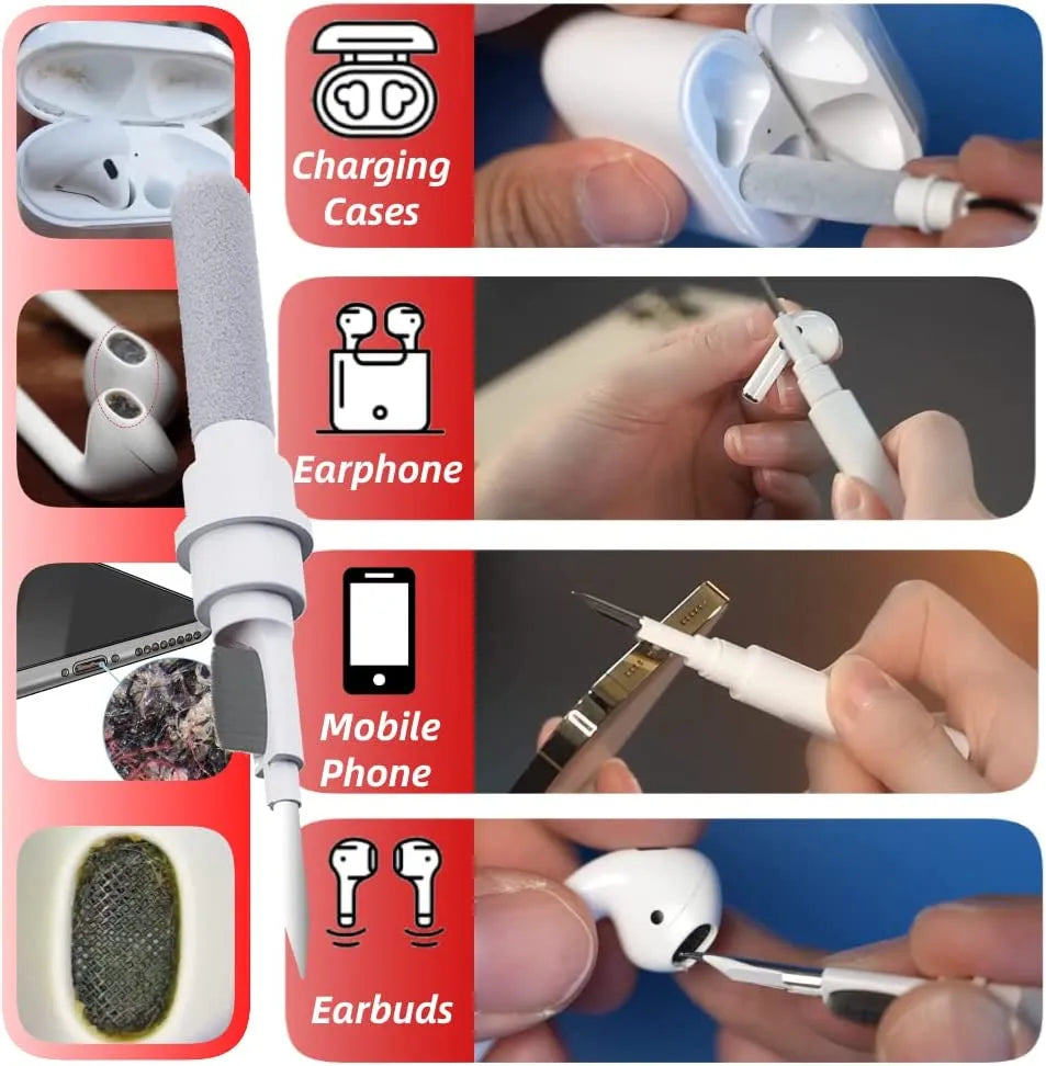 5-in-1 Multifunction Gadget Cleaning Kit – Keyboard, Earphones, AirPods, Camera, Phone Cleaner Tool Set