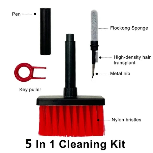 5-in-1 Multifunction Gadget Cleaning Kit – Keyboard, Earphones, AirPods, Camera, Phone Cleaner Tool Set