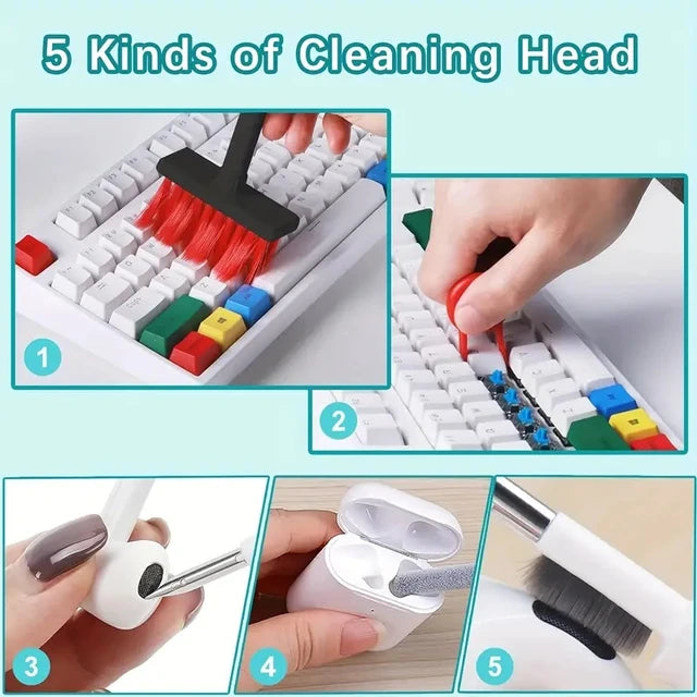 5-in-1 Multifunction Gadget Cleaning Kit – Keyboard, Earphones, AirPods, Camera, Phone Cleaner Tool Set