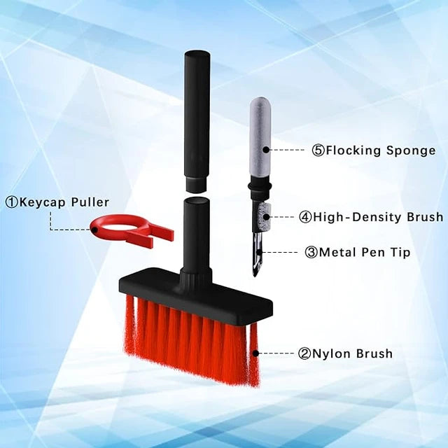 5-in-1 Multifunction Gadget Cleaning Kit – Keyboard, Earphones, AirPods, Camera, Phone Cleaner Tool Set