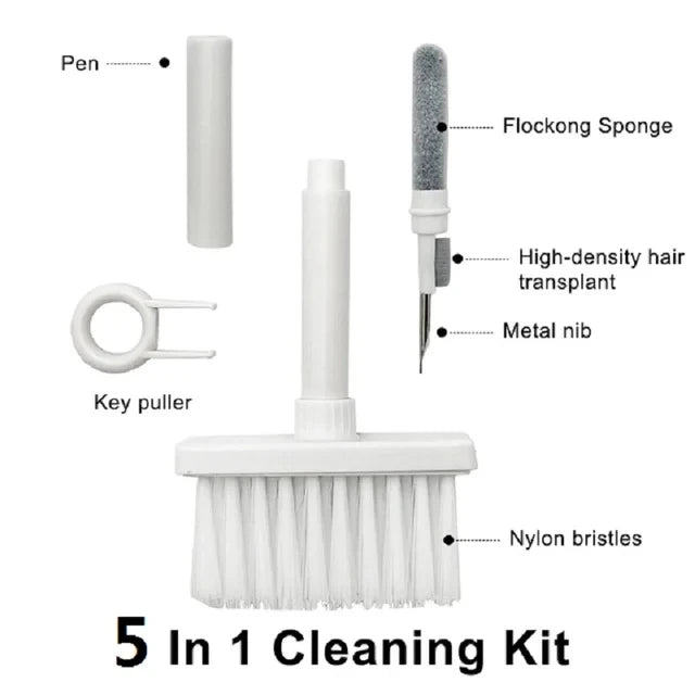 5-in-1 Multifunction Gadget Cleaning Kit – Keyboard, Earphones, AirPods, Camera, Phone Cleaner Tool Set