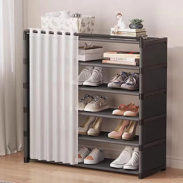 Customizable 5-Layer Shoe Rack Stand with Dustproof Curtain – Space-Saving, Sturdy & Easy to Install