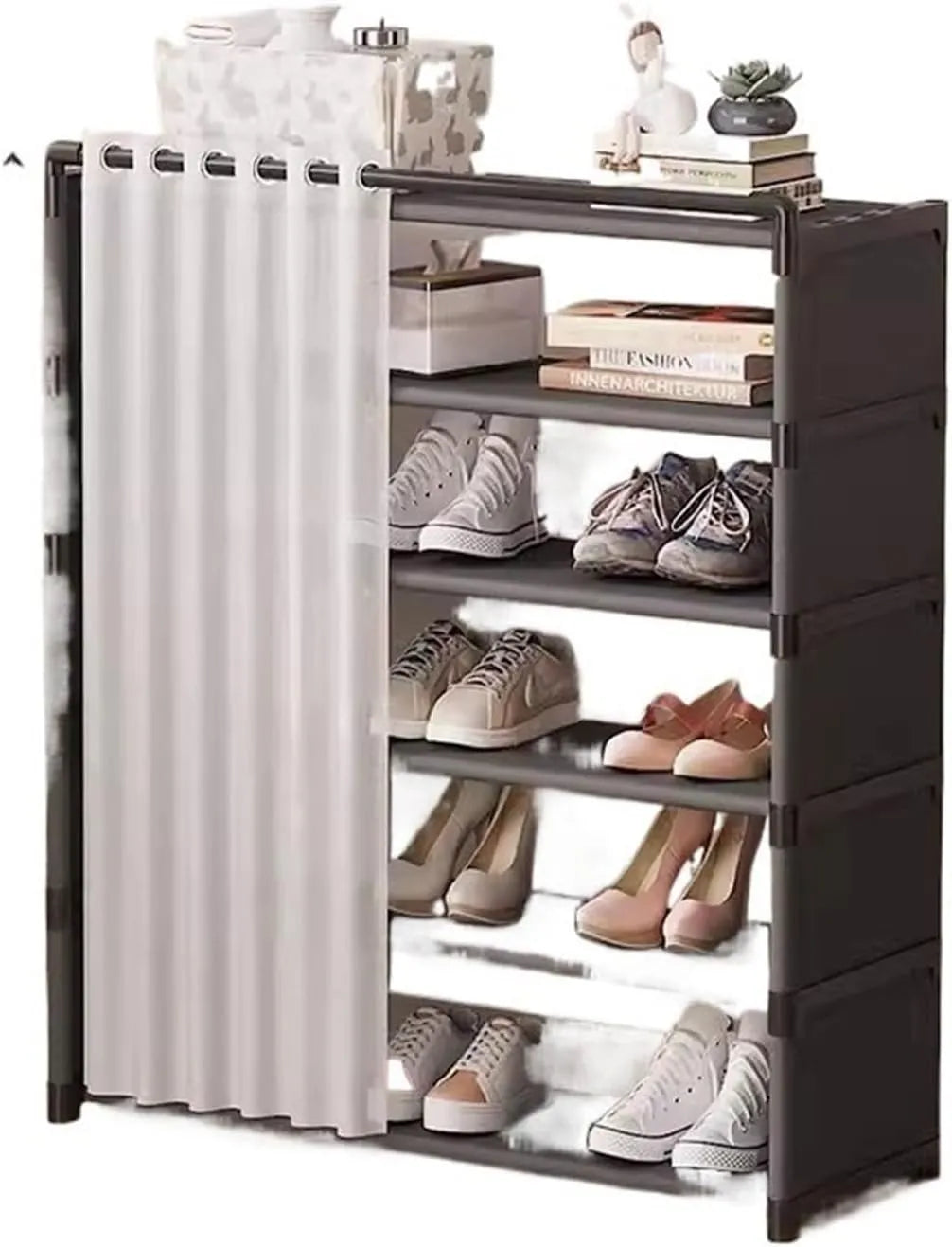 Customizable 5-Layer Shoe Rack Stand with Dustproof Curtain – Space-Saving, Sturdy & Easy to Install