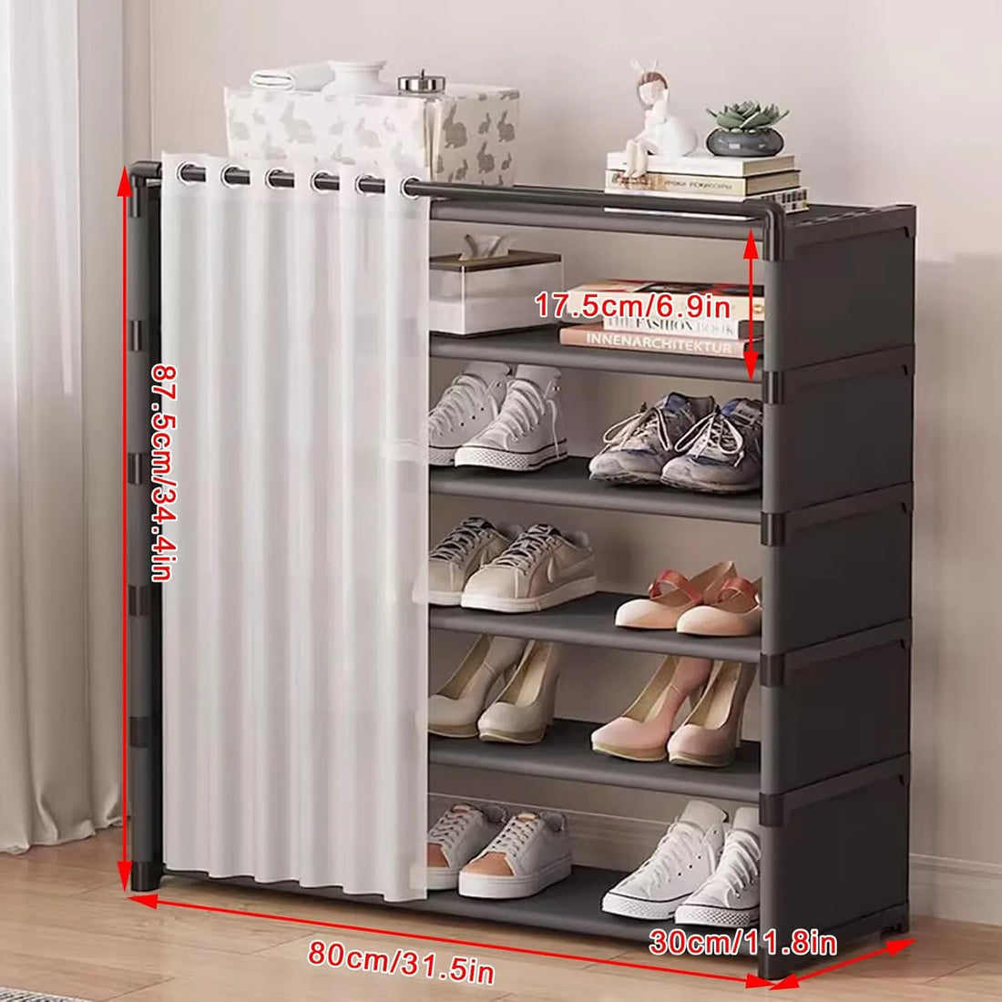 Customizable 5-Layer Shoe Rack Stand with Dustproof Curtain – Space-Saving, Sturdy & Easy to Install