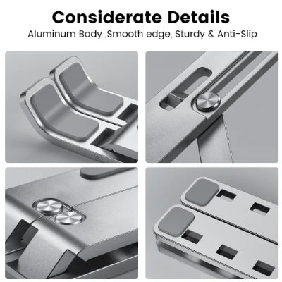 Adjustable Aluminum Alloy Laptop Stand – Foldable Ergonomic Cooling Laptop Holder for MacBook, HP, Dell, Lenovo, ASUS, Acer & 8-16 Inch Notebooks