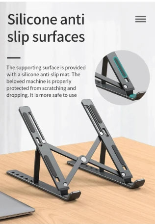 Adjustable Aluminum Alloy Laptop Stand – Foldable Ergonomic Cooling Laptop Holder for MacBook, HP, Dell, Lenovo, ASUS, Acer & 8-16 Inch Notebooks