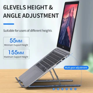 Adjustable Aluminum Alloy Laptop Stand – Foldable Ergonomic Cooling Laptop Holder for MacBook, HP, Dell, Lenovo, ASUS, Acer & 8-16 Inch Notebooks