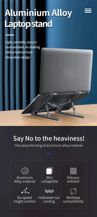Adjustable Aluminum Alloy Laptop Stand – Foldable Ergonomic Cooling Laptop Holder for MacBook, HP, Dell, Lenovo, ASUS, Acer & 8-16 Inch Notebooks
