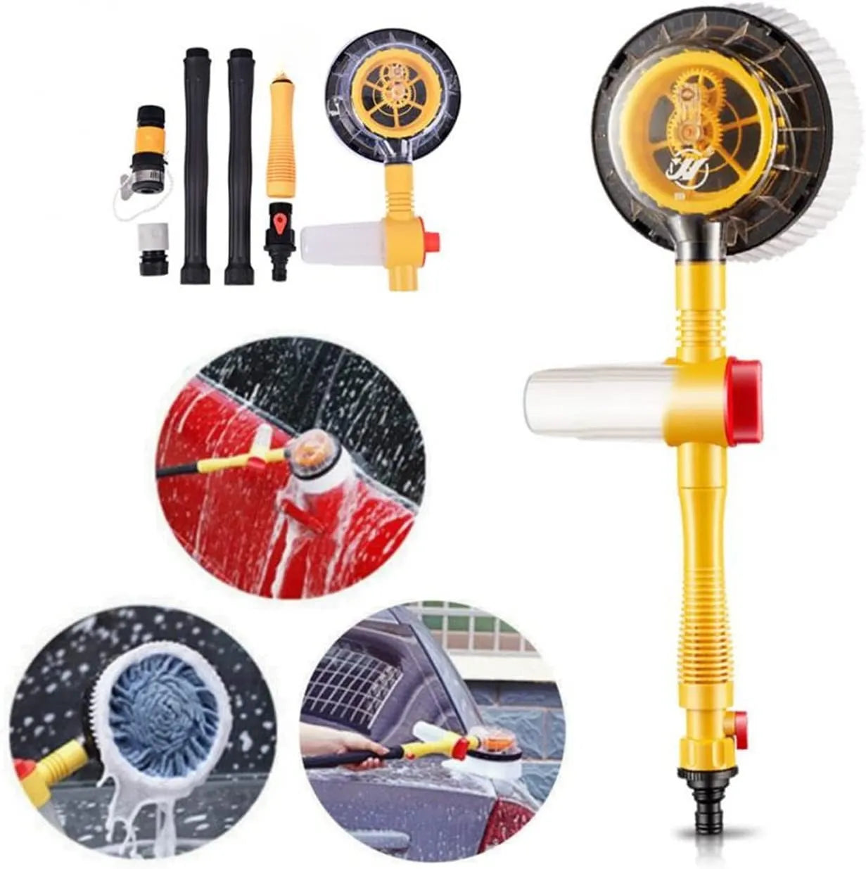 360° Automatic Rotating Car Wash Mop with Long Handle | High-Pressure Foam Brush Kit
