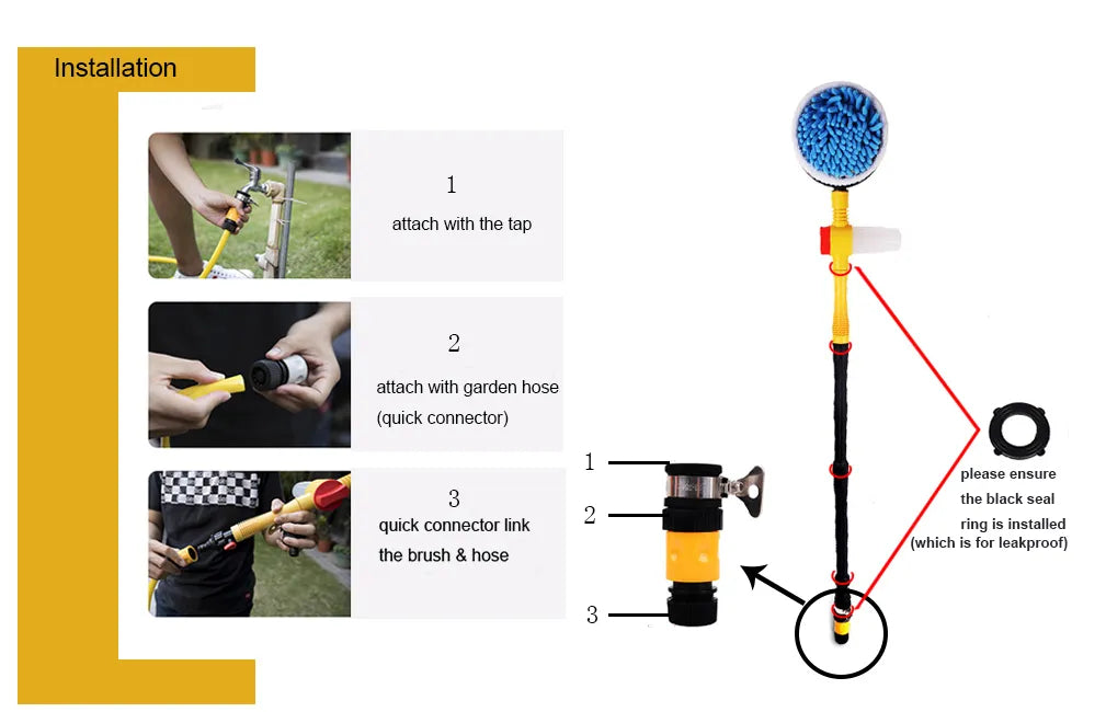360° Automatic Rotating Car Wash Mop with Long Handle | High-Pressure Foam Brush Kit