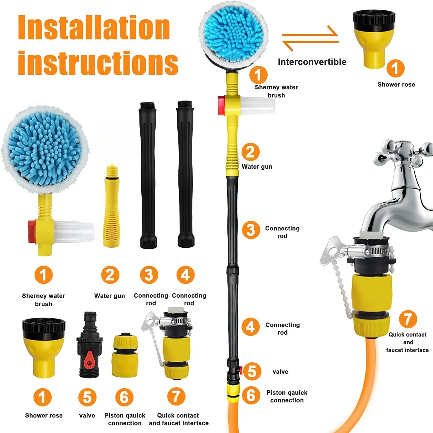 360° Automatic Rotating Car Wash Mop with Long Handle | High-Pressure Foam Brush Kit
