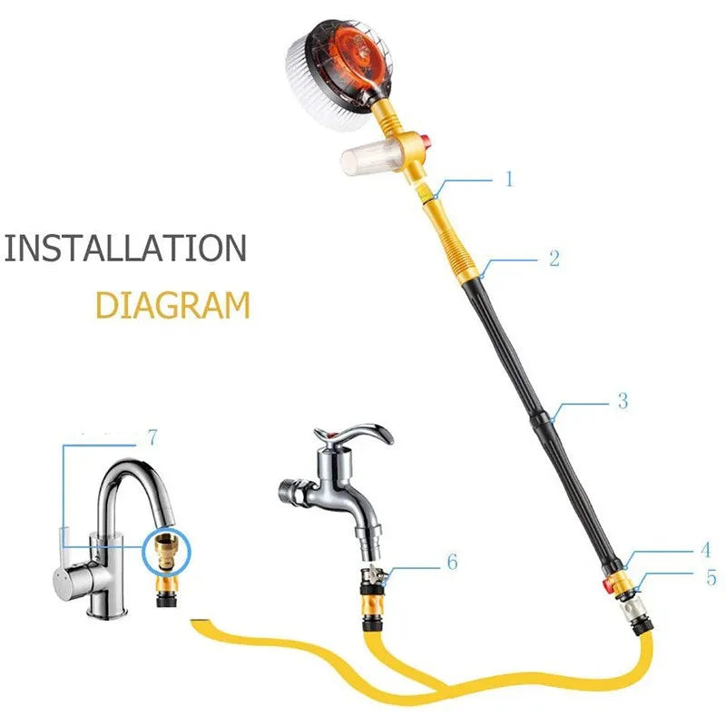 360° Automatic Rotating Car Wash Mop with Long Handle | High-Pressure Foam Brush Kit