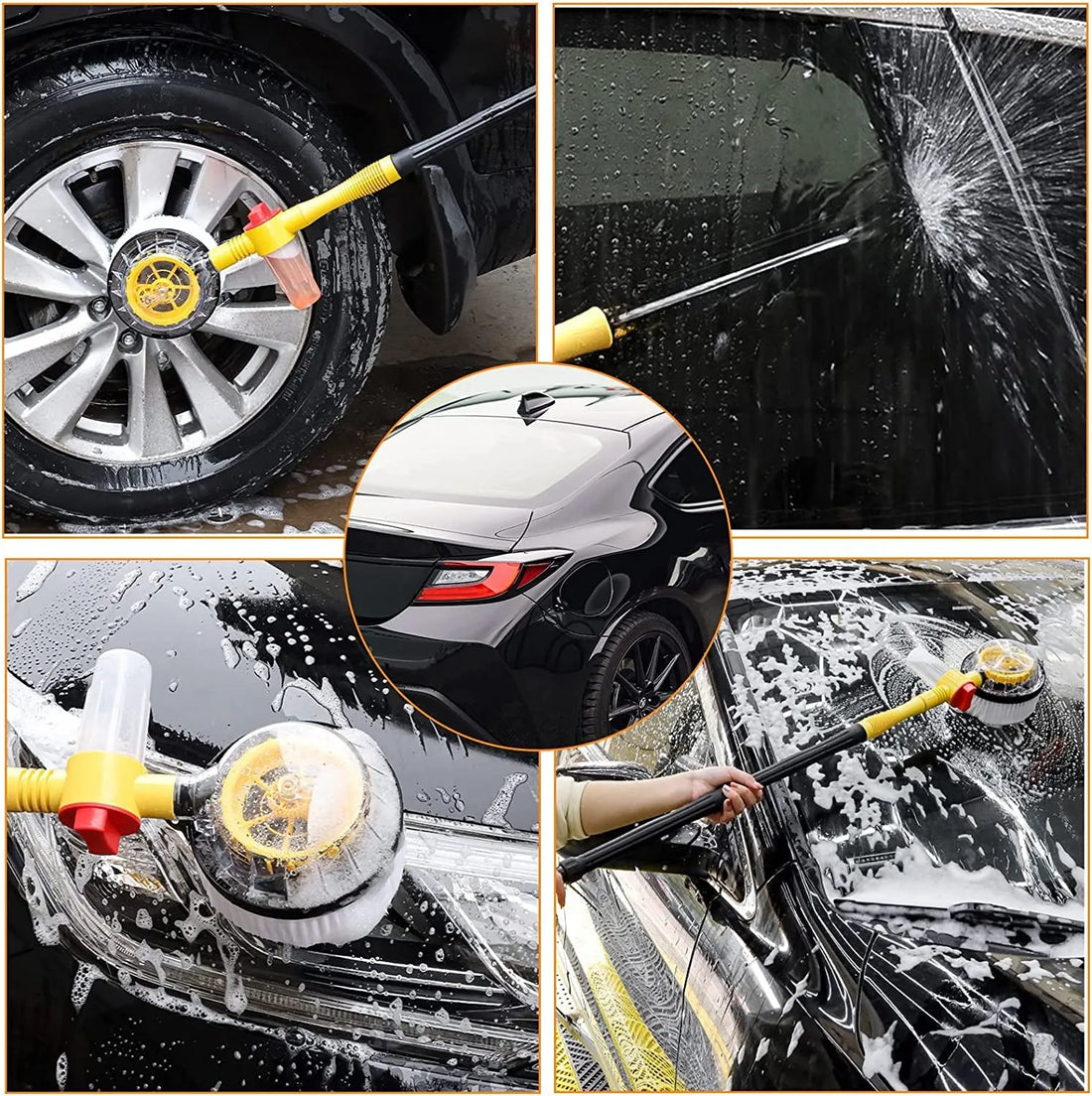 360° Automatic Rotating Car Wash Mop with Long Handle | High-Pressure Foam Brush Kit