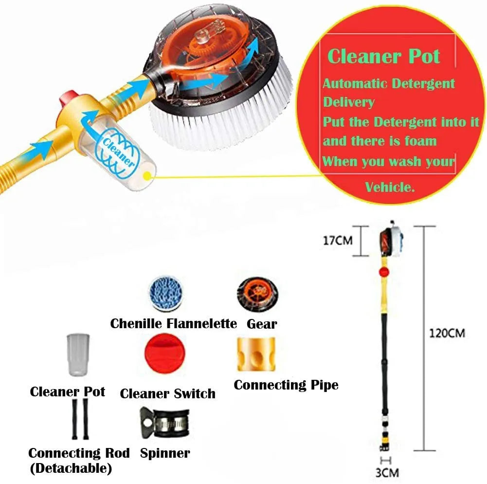 360° Automatic Rotating Car Wash Mop with Long Handle | High-Pressure Foam Brush Kit