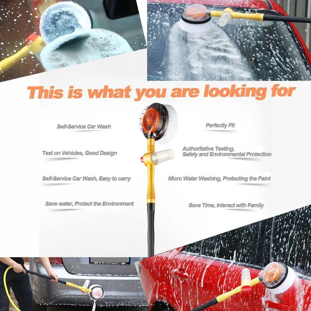 360° Automatic Rotating Car Wash Mop with Long Handle | High-Pressure Foam Brush Kit