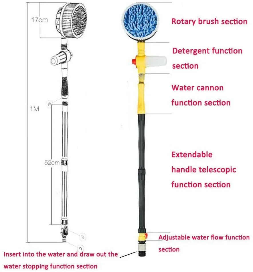 360° Automatic Rotating Car Wash Mop with Long Handle | High-Pressure Foam Brush Kit