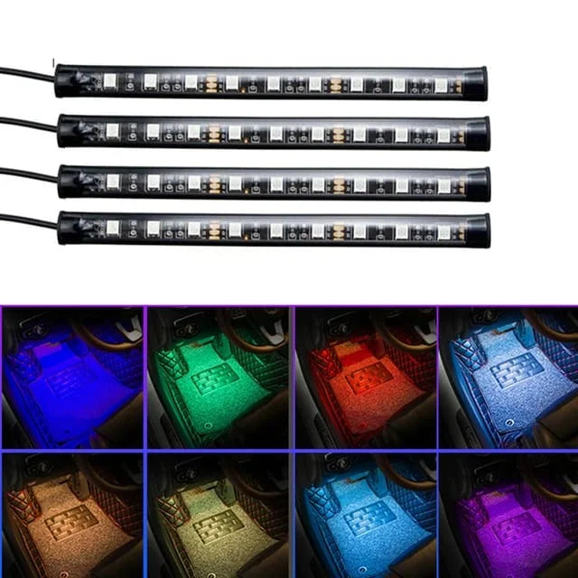 4-in-1 Car RGB LED Interior Ambient Light Strip Set with Remote Control