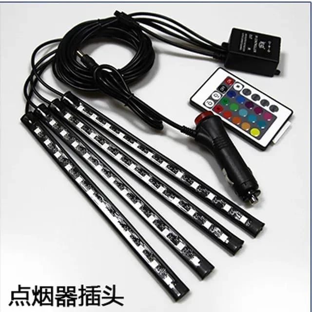 4-in-1 Car RGB LED Interior Ambient Light Strip Set with Remote Control