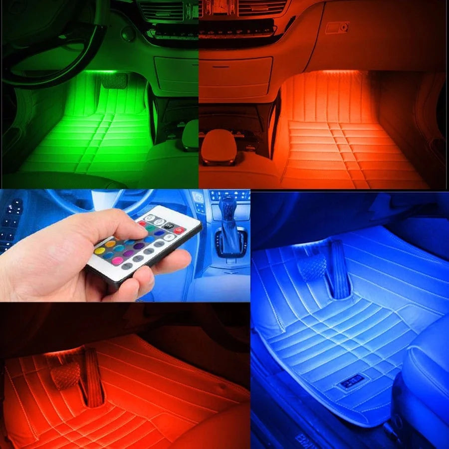 4-in-1 Car RGB LED Interior Ambient Light Strip Set with Remote Control