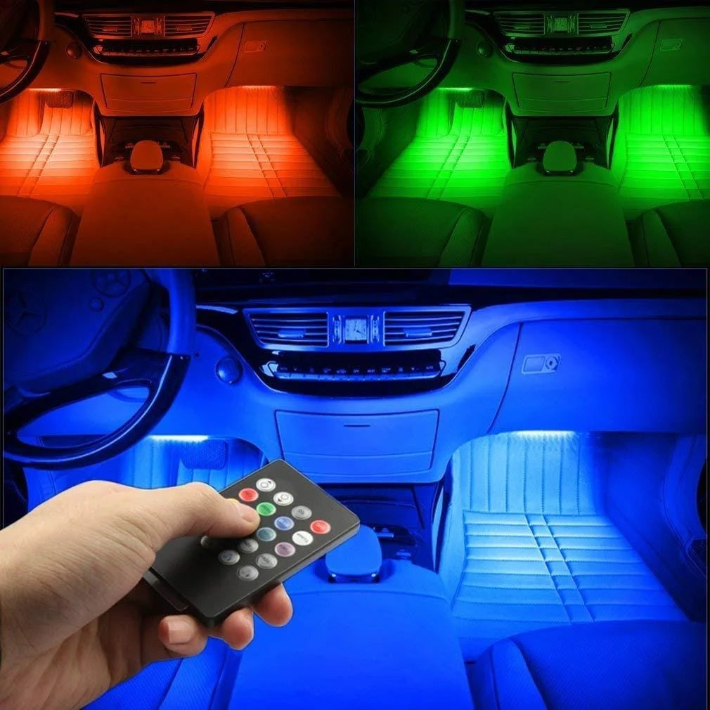4-in-1 Car RGB LED Interior Ambient Light Strip Set with Remote Control