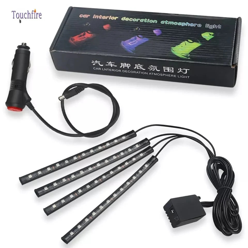 4-in-1 Car RGB LED Interior Ambient Light Strip Set with Remote Control