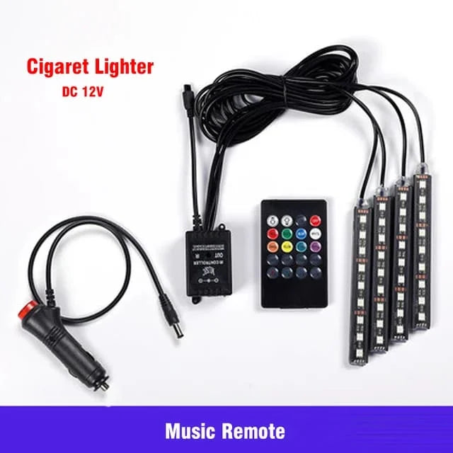 4-in-1 Car RGB LED Interior Ambient Light Strip Set with Remote Control