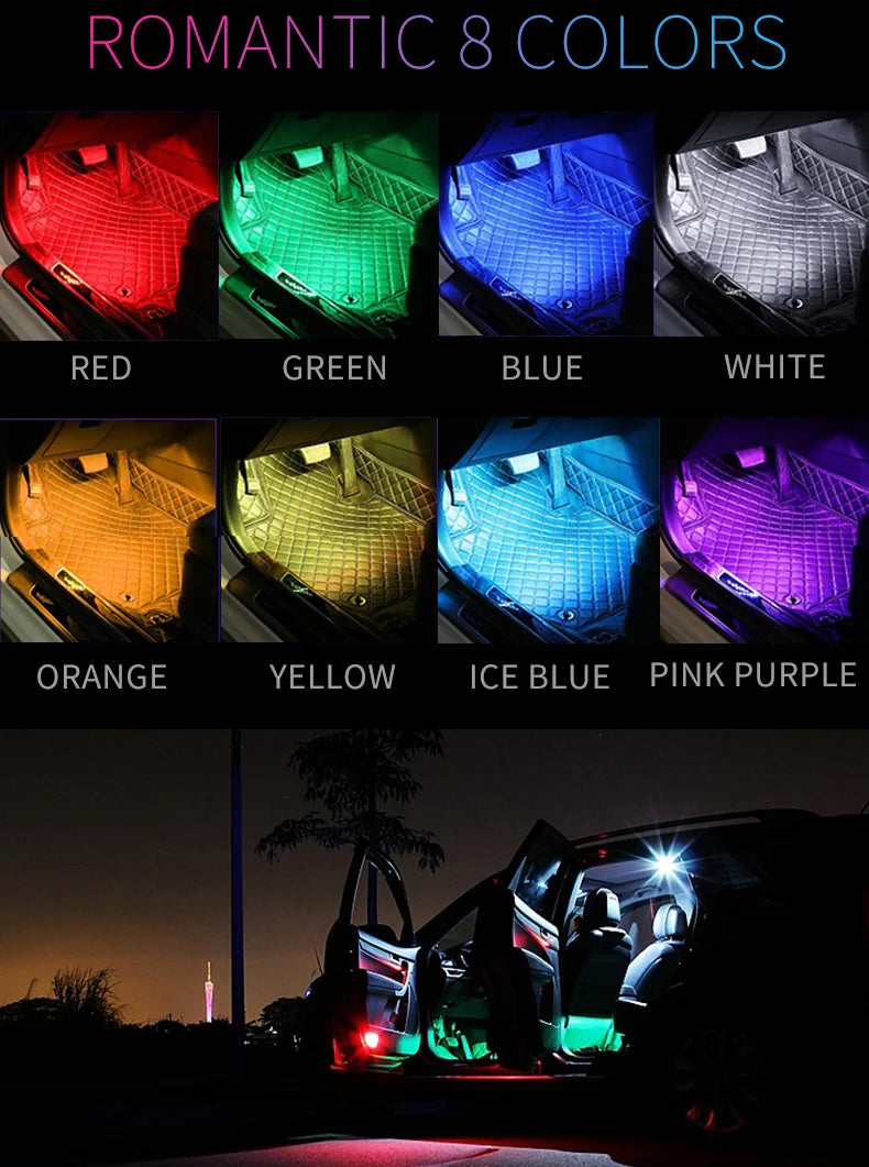 4-in-1 Car RGB LED Interior Ambient Light Strip Set with Remote Control
