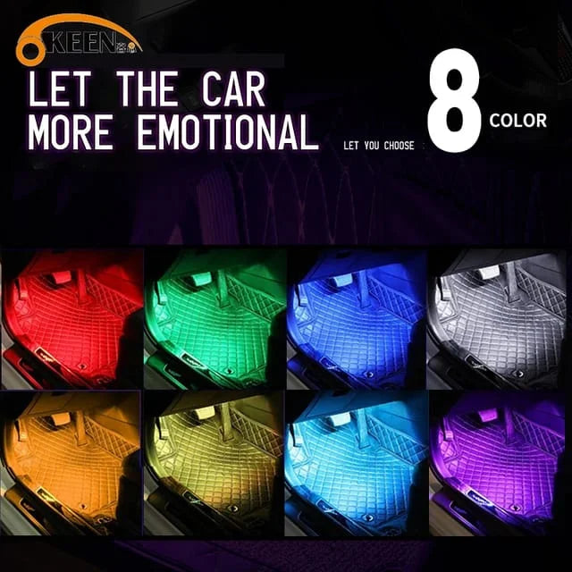 4-in-1 Car RGB LED Interior Ambient Light Strip Set with Remote Control