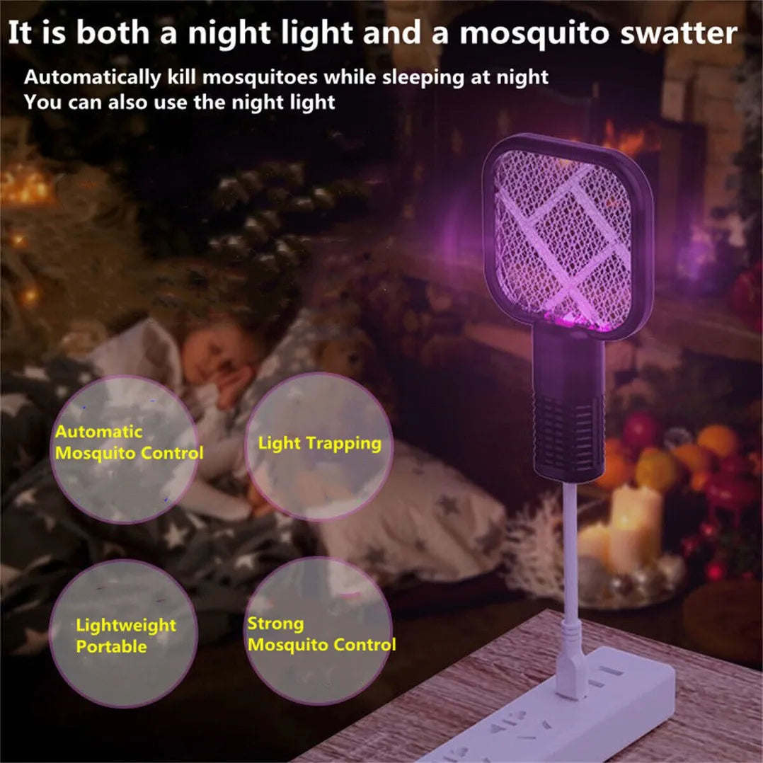 USB Electric Mosquito Killer Racket | 2-in-1 Bug Zapper Lamp for Indoor & Outdoor | Safe, Rechargeable, LED Trap Light
