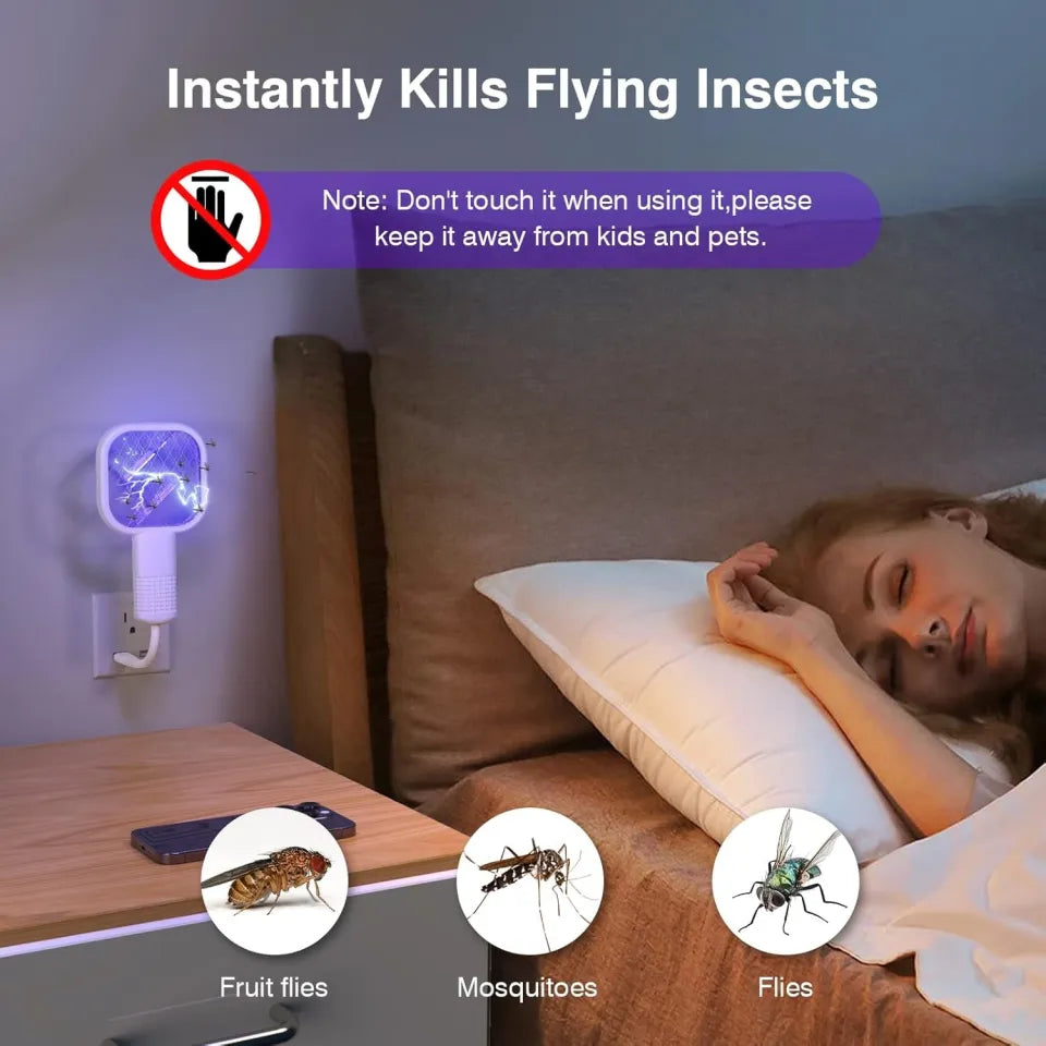 USB Electric Mosquito Killer Racket | 2-in-1 Bug Zapper Lamp for Indoor & Outdoor | Safe, Rechargeable, LED Trap Light