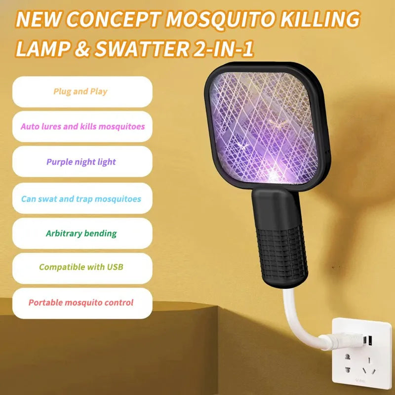 USB Electric Mosquito Killer Racket | 2-in-1 Bug Zapper Lamp for Indoor & Outdoor | Safe, Rechargeable, LED Trap Light