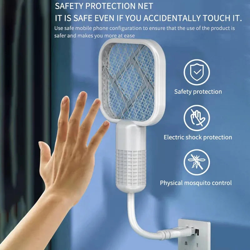 USB Electric Mosquito Killer Racket | 2-in-1 Bug Zapper Lamp for Indoor & Outdoor | Safe, Rechargeable, LED Trap Light