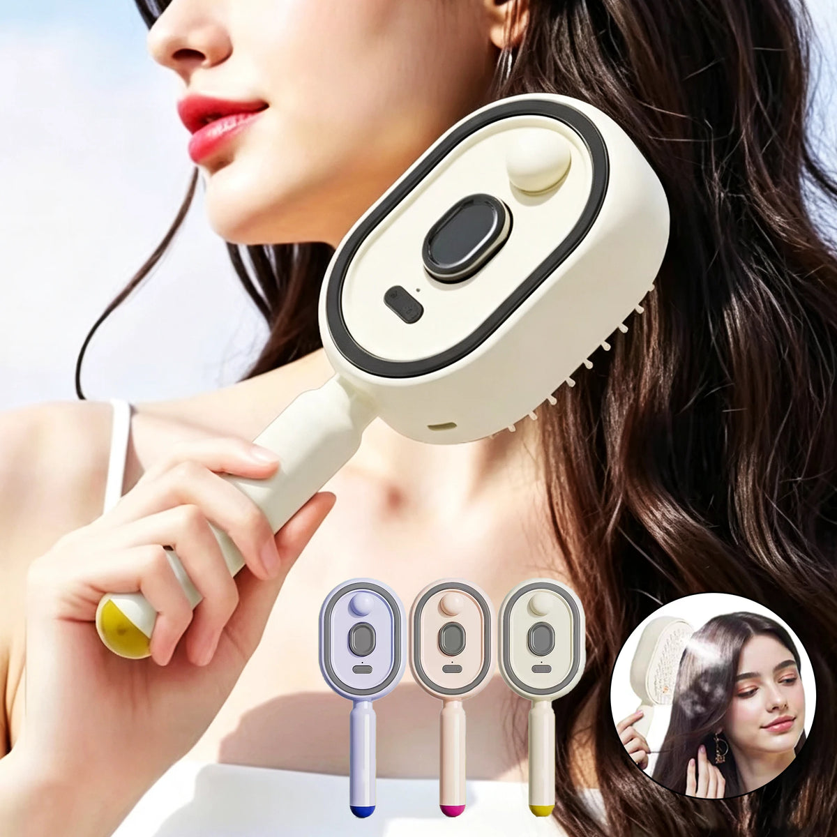 Electric Spray Massage Hair Comb – 3-in-1 Rechargeable Hair Brush