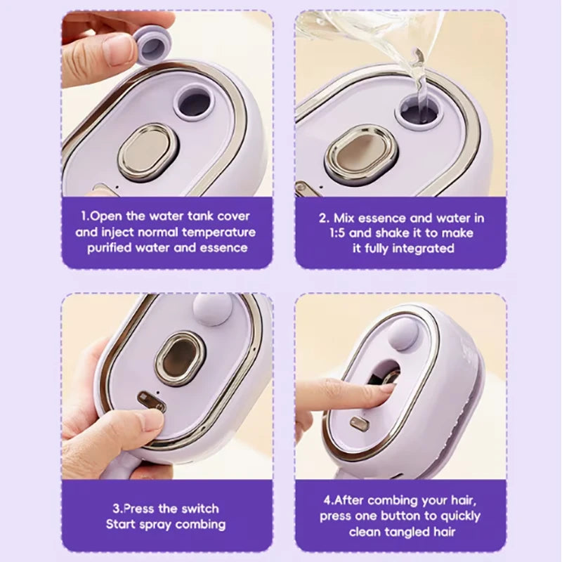 Electric Spray Massage Hair Comb – 3-in-1 Rechargeable Hair Brush