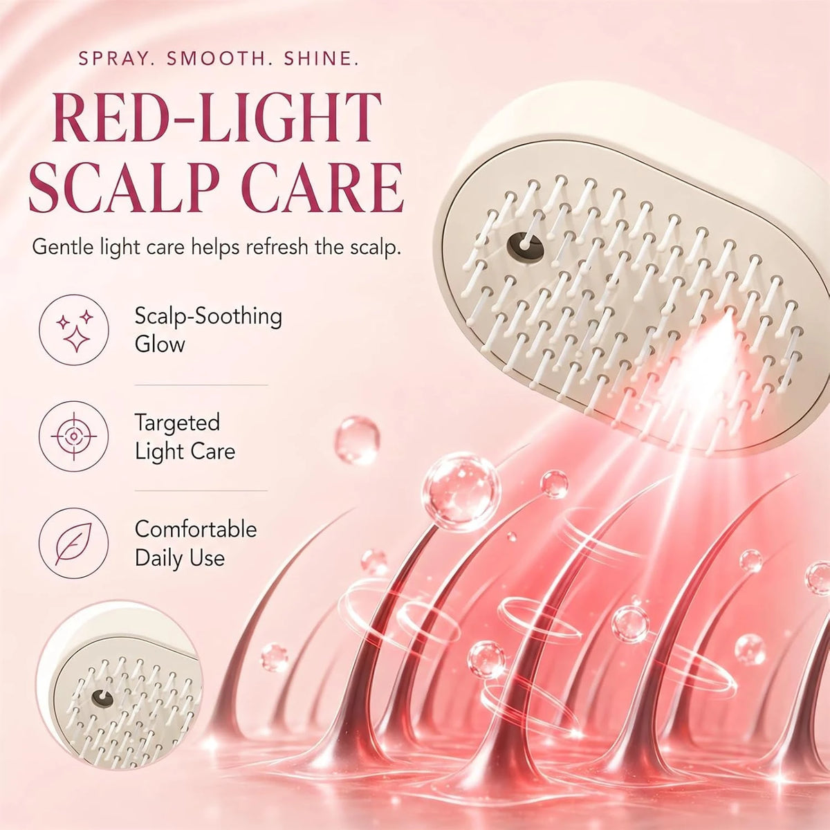 Electric Spray Massage Hair Comb – 3-in-1 Rechargeable Hair Brush