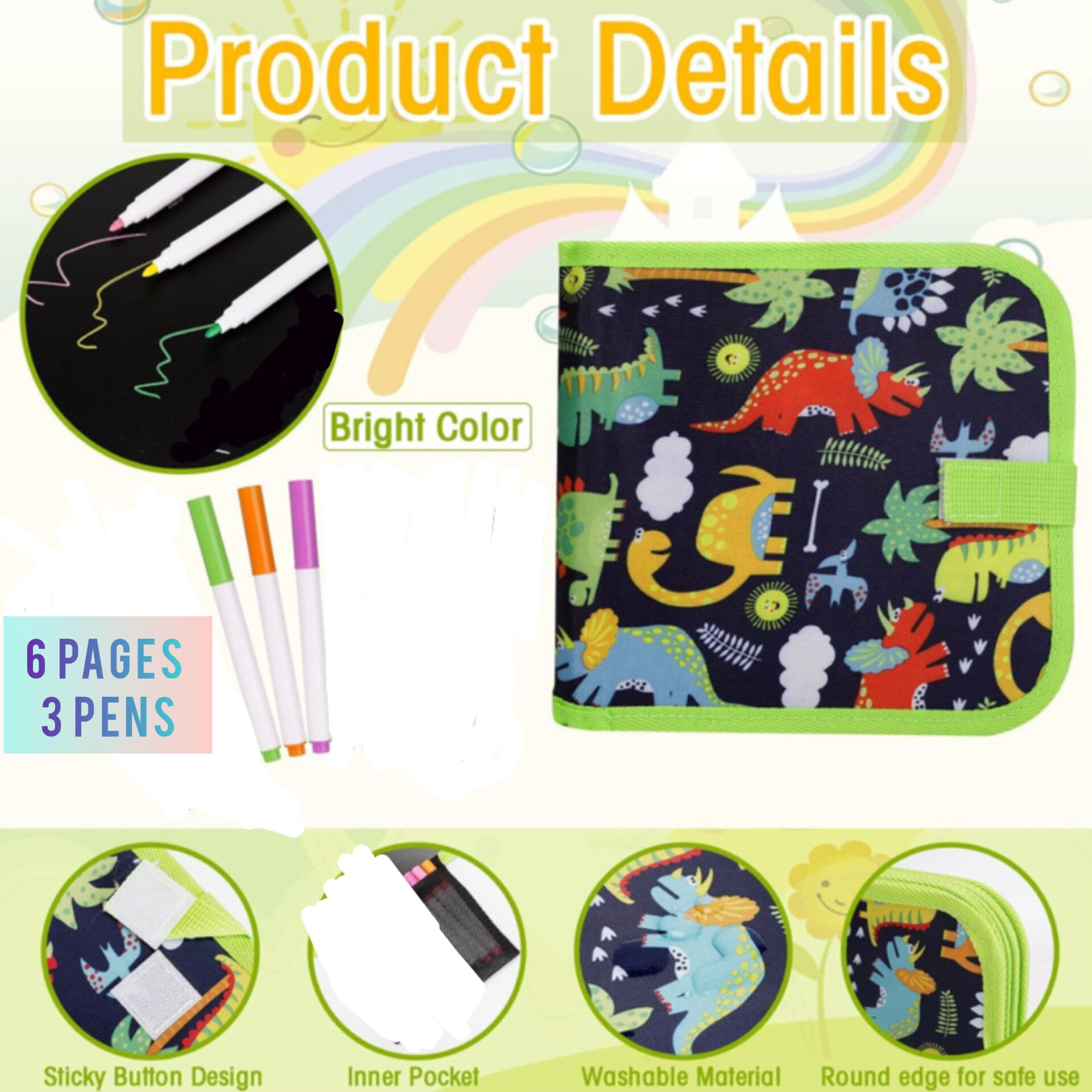 Kids Erasable Drawing Book with Watercolor Pens | Reusable & Mess-Free