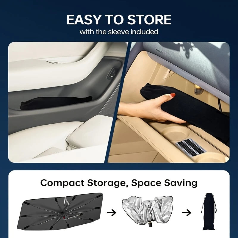 Premium Foldable Car Windshield Sunshade Umbrella – UV Protection Heat Block Front Window Sun Shade Parasol for Cars, SUVs & Trucks