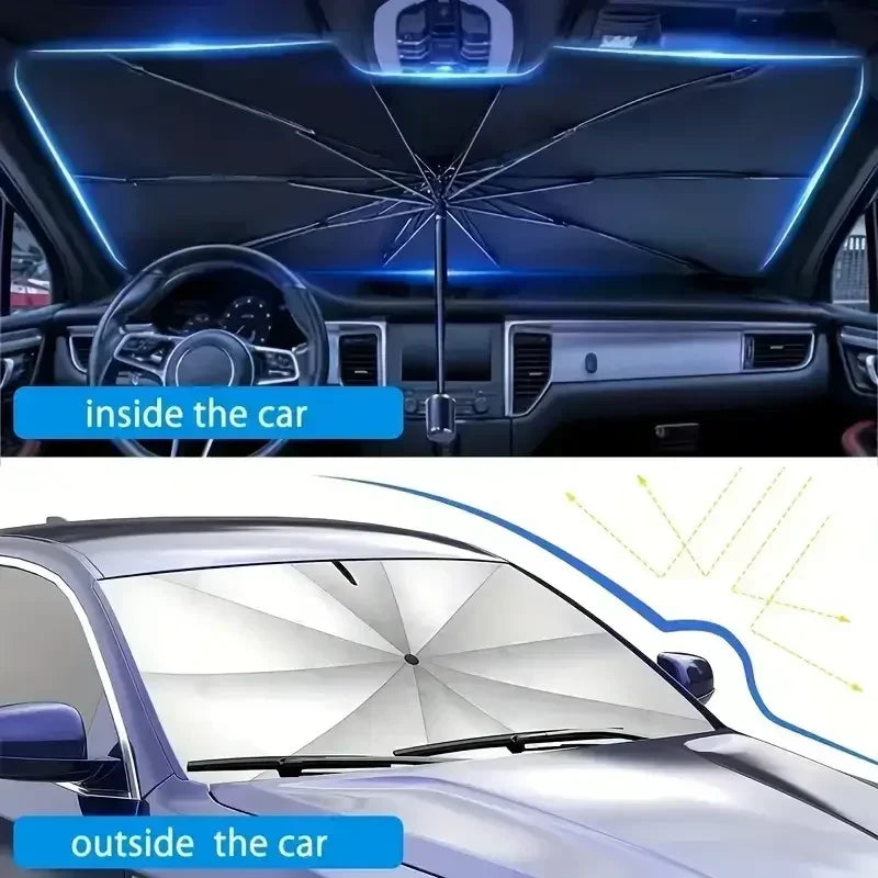 Premium Foldable Car Windshield Sunshade Umbrella – UV Protection Heat Block Front Window Sun Shade Parasol for Cars, SUVs & Trucks