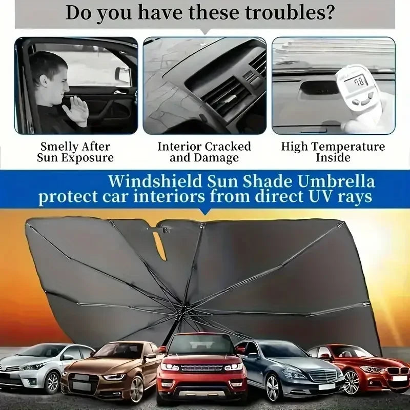 Premium Foldable Car Windshield Sunshade Umbrella – UV Protection Heat Block Front Window Sun Shade Parasol for Cars, SUVs & Trucks