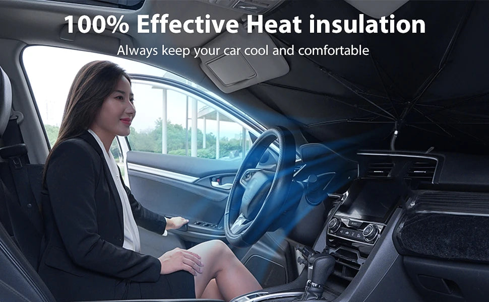 Premium Foldable Car Windshield Sunshade Umbrella – UV Protection Heat Block Front Window Sun Shade Parasol for Cars, SUVs & Trucks