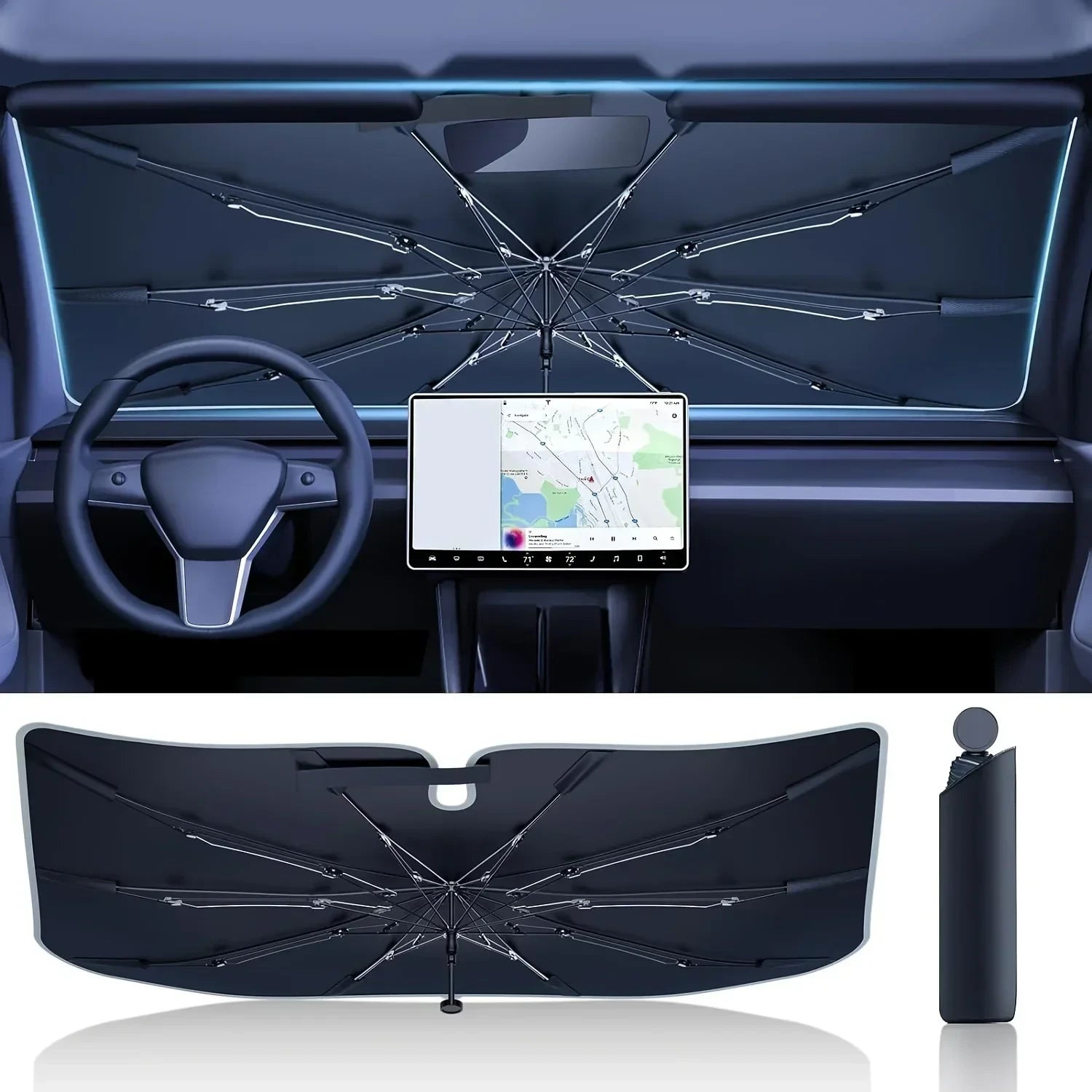 Premium Foldable Car Windshield Sunshade Umbrella – UV Protection Heat Block Front Window Sun Shade Parasol for Cars, SUVs & Trucks