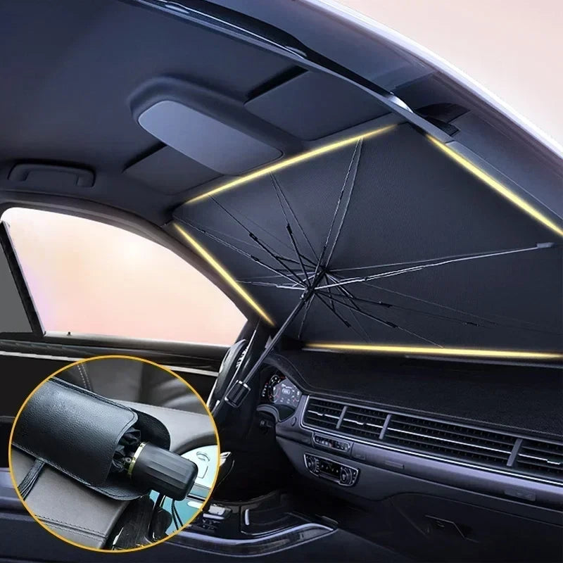 Premium Foldable Car Windshield Sunshade Umbrella – UV Protection Heat Block Front Window Sun Shade Parasol for Cars, SUVs & Trucks