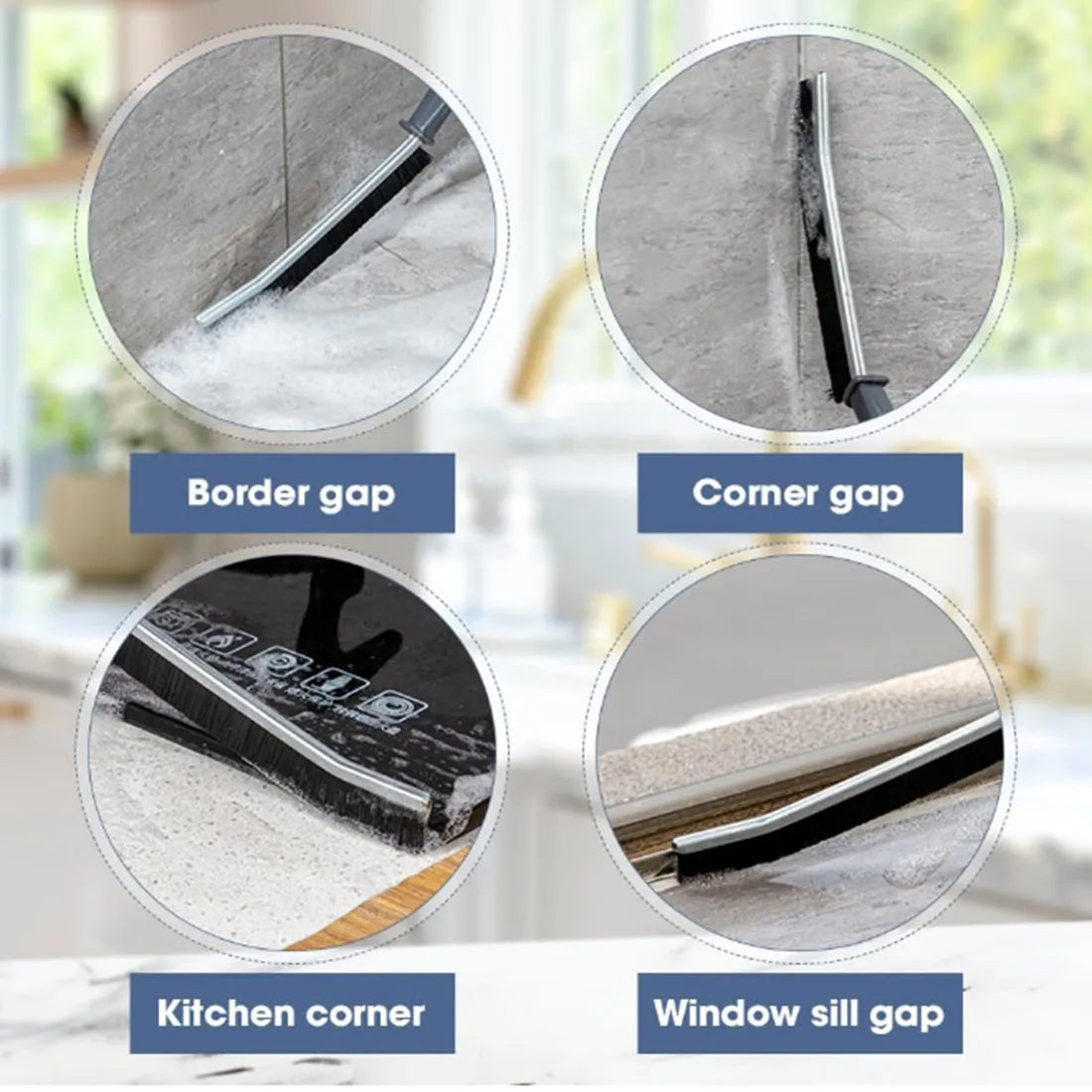 2pcs Gap Cleaning Brush Set - Durable Grout & Corner Scrubber with Long Handle for Tile, Bathroom, Kitchen & Window Tracks