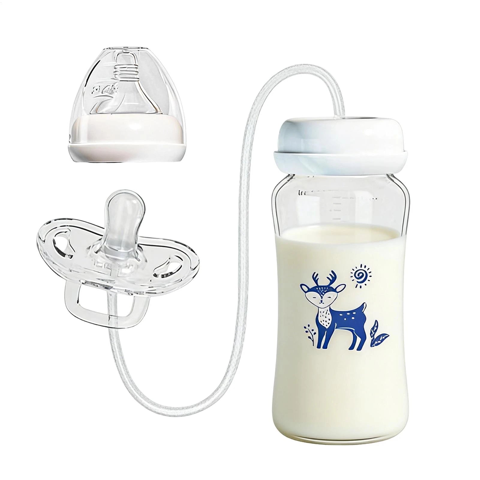 3-in-1 Hands-Free Baby Feeding Bottle with Tube | Anti-Colic BPA-Free Silicone Wide Neck Milk Storage Bottle | Self-Feeding Gravity Straw Bottle 240ML