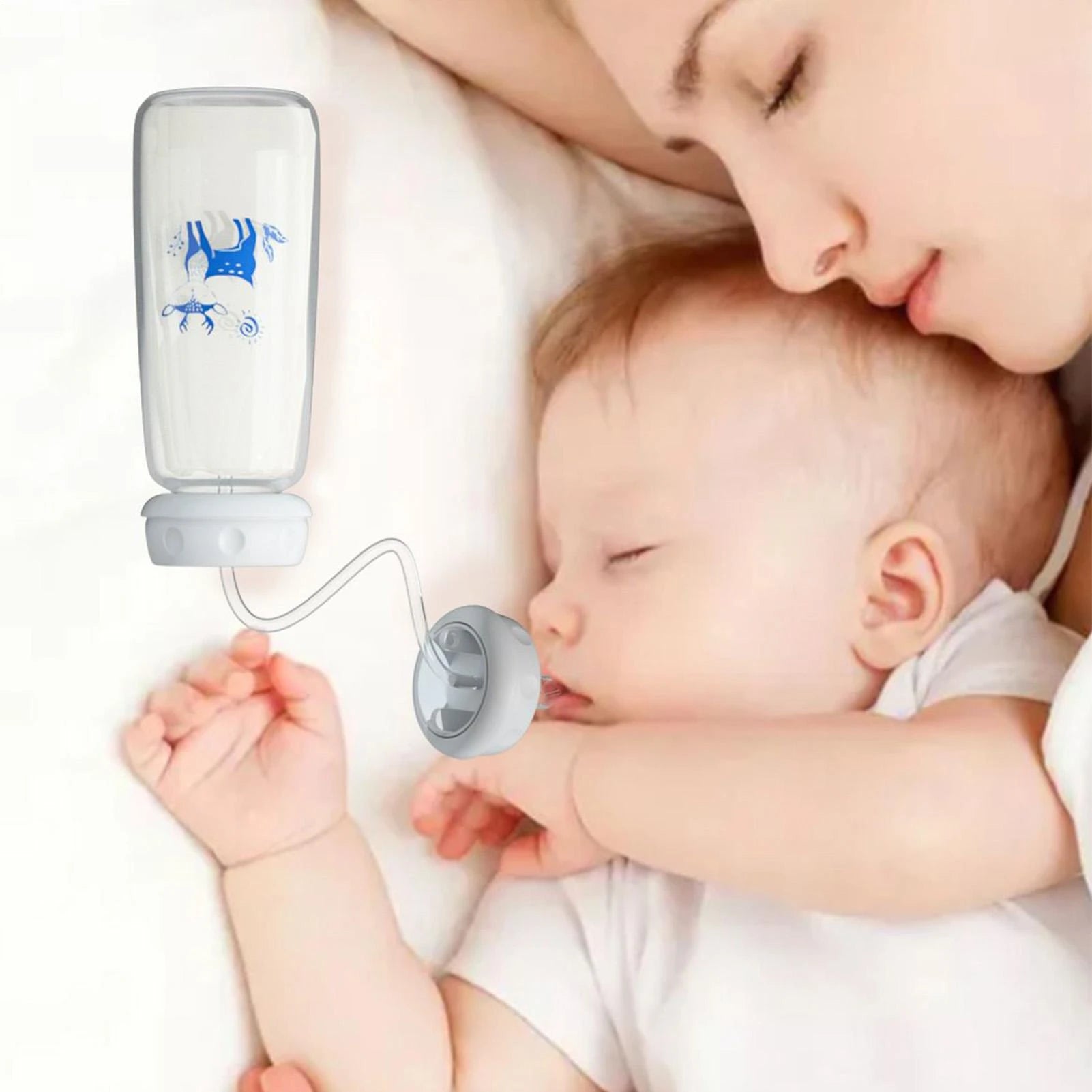 3-in-1 Hands-Free Baby Feeding Bottle with Tube | Anti-Colic BPA-Free Silicone Wide Neck Milk Storage Bottle | Self-Feeding Gravity Straw Bottle 240ML