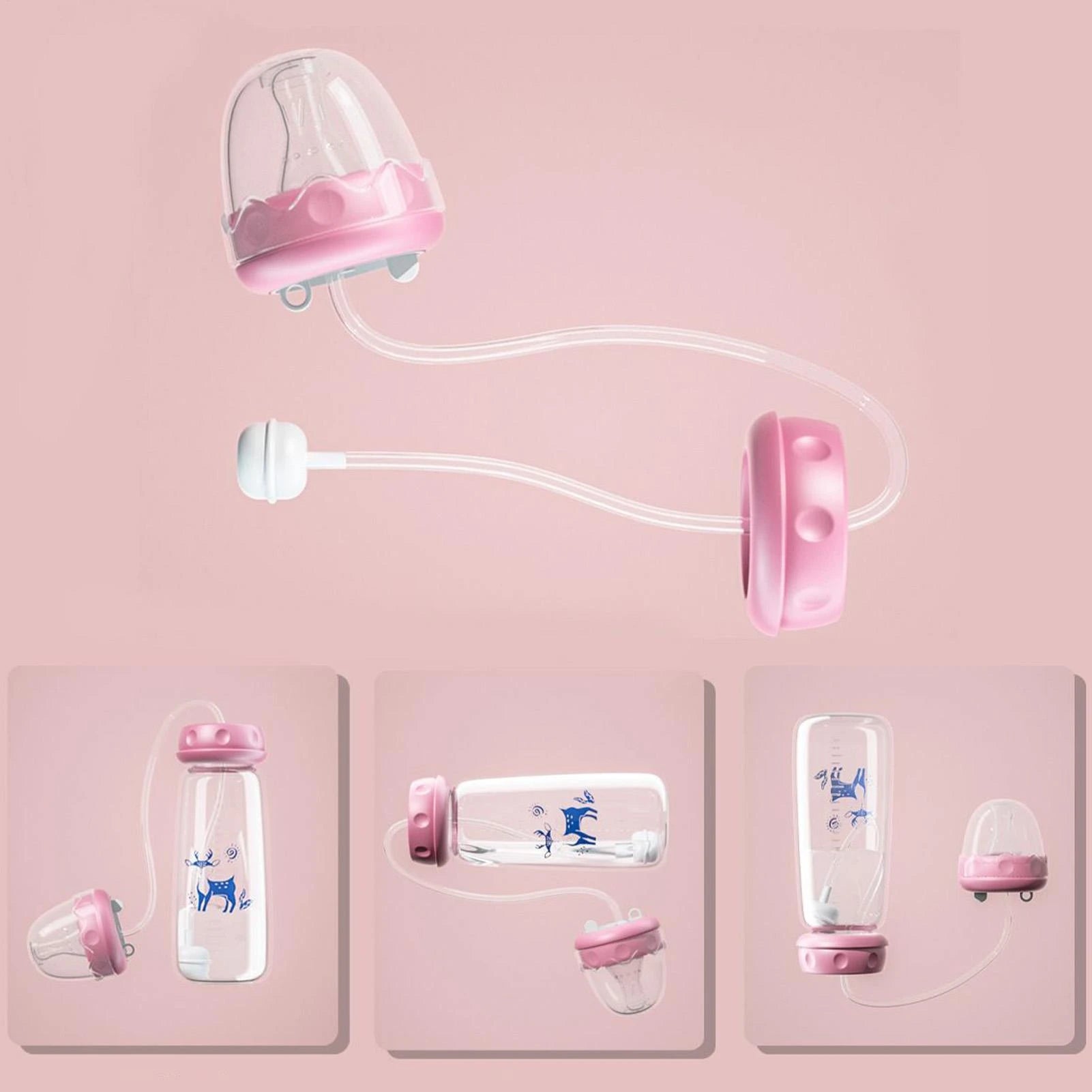 3-in-1 Hands-Free Baby Feeding Bottle with Tube | Anti-Colic BPA-Free Silicone Wide Neck Milk Storage Bottle | Self-Feeding Gravity Straw Bottle 240ML