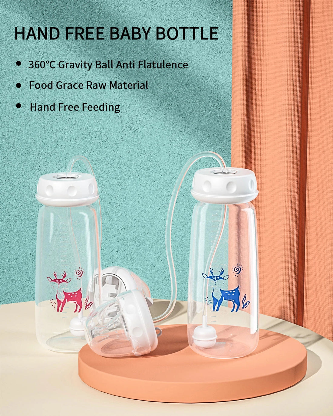 3-in-1 Hands-Free Baby Feeding Bottle with Tube | Anti-Colic BPA-Free Silicone Wide Neck Milk Storage Bottle | Self-Feeding Gravity Straw Bottle 240ML