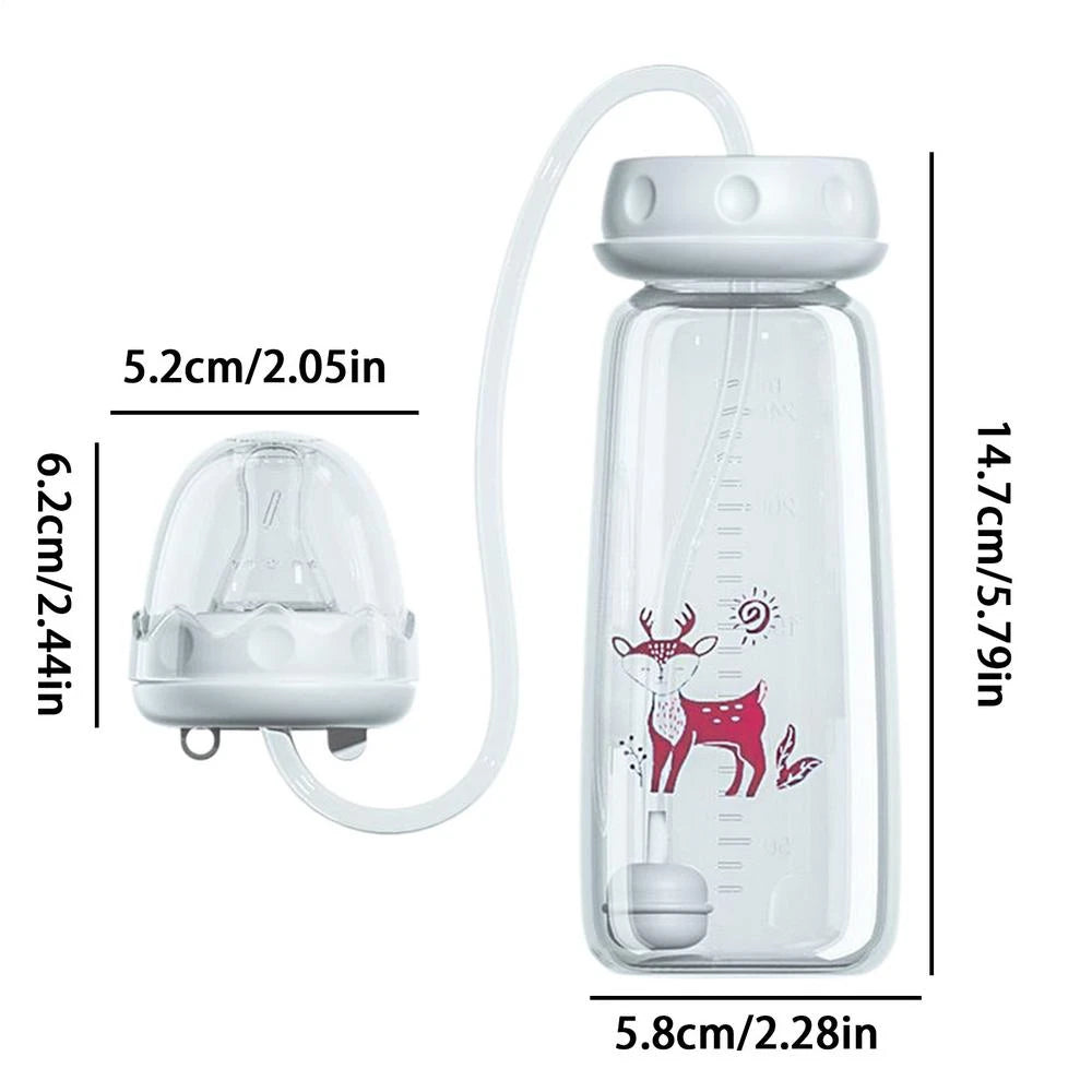3-in-1 Hands-Free Baby Feeding Bottle with Tube | Anti-Colic BPA-Free Silicone Wide Neck Milk Storage Bottle | Self-Feeding Gravity Straw Bottle 240ML